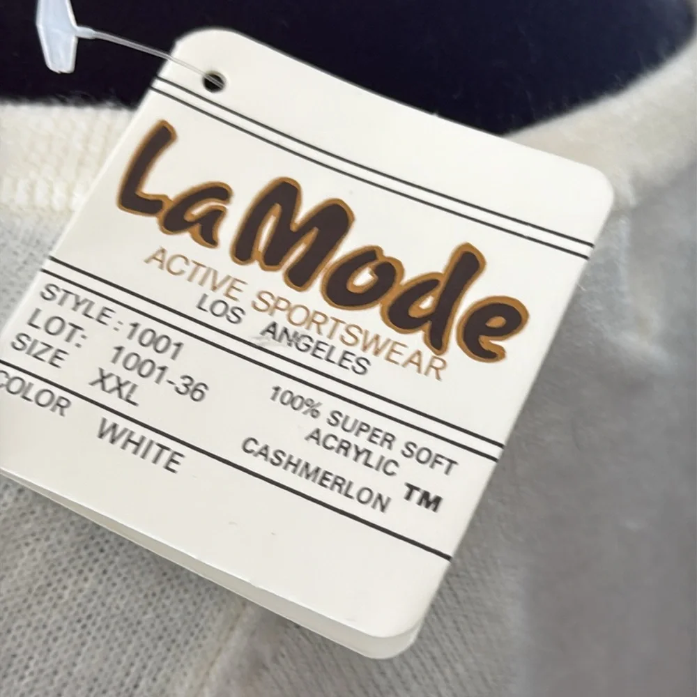 Vintage 80s La Mode American Golf Cream V-neck Cashmerlon Acrylic Sweater